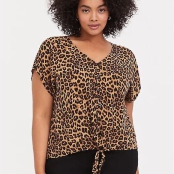 Torrid • Leopard Challis Blouse Black and Brown Pattern - Picture 1 of 8